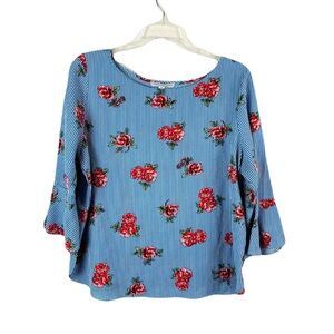 Green Envelope ruffle sleeve striped top